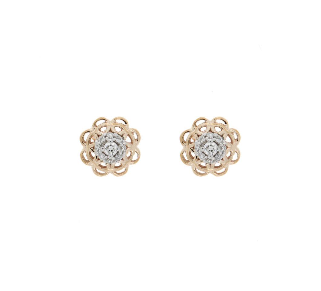 Diamond Two Tone Flower Shape Cluster Stud Earrings