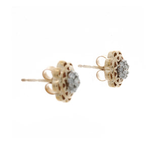 Diamond Two Tone Flower Shape Cluster Stud Earrings